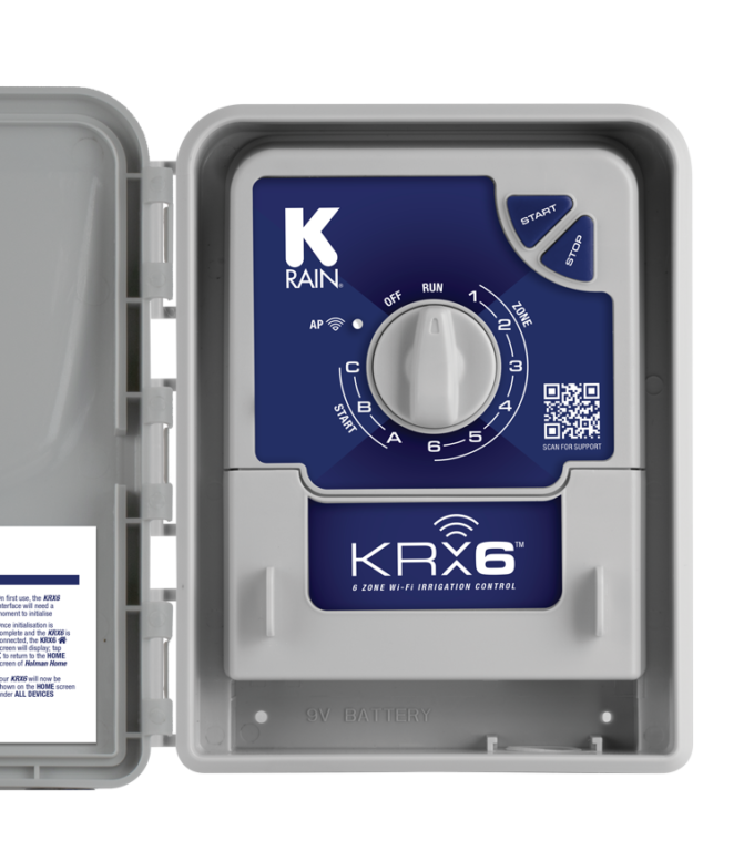 KRX6 wifi 6 zone irrigation controller cutout with door