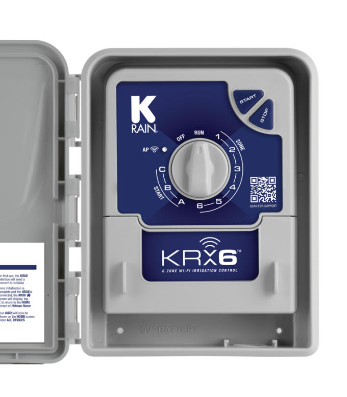 KRX6 wifi 6 zone irrigation controller cutout with door