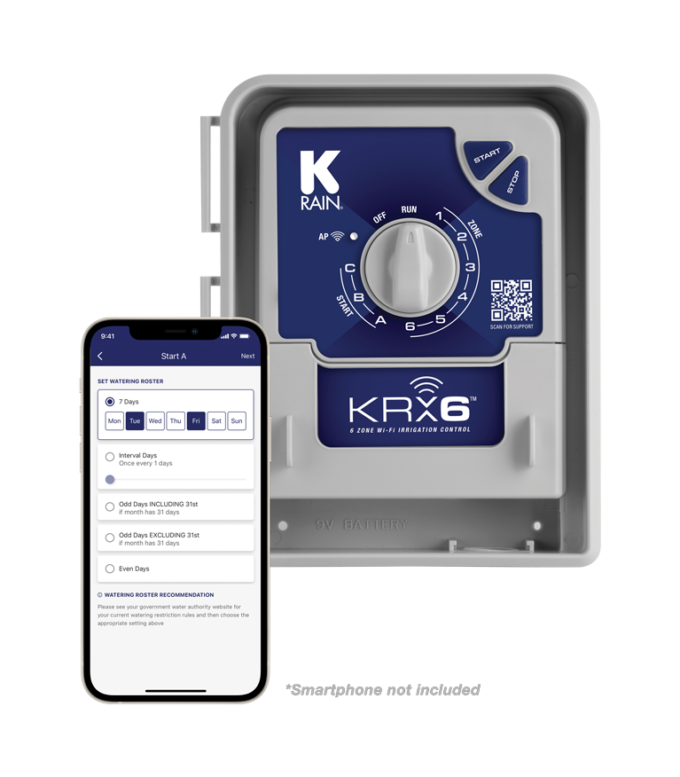 KRX6 wifi 6 zone irrigation controller with smartphone